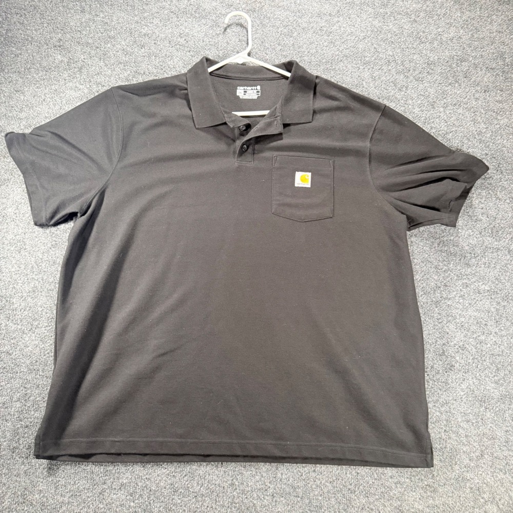 Carhartt Polo Shirt Mens 2XL Black Loose Fit Pocket Short Sleeve Workwear TK6685